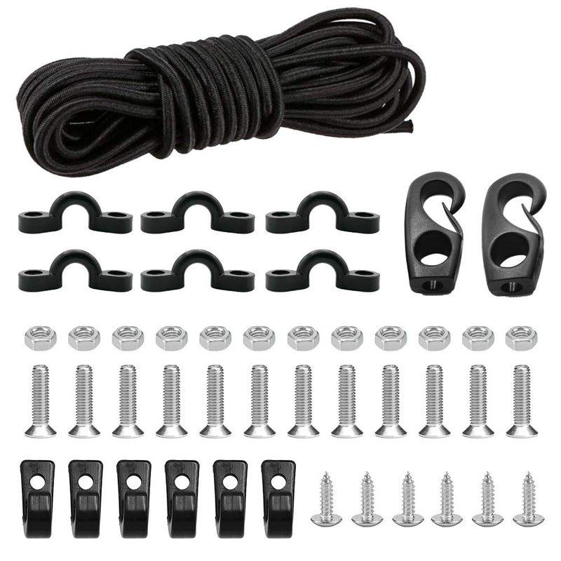 CLIO Kayak Deck Rigging Kit 8 Feet Bungee Cord with Bungee Cord Ends Hooks and Tie Down Pad Eye with Screw and 6 J-Hooks for Kayak Boat Canoe Accessory Outfitting Fishing Storage Bungee Kit - Image 1